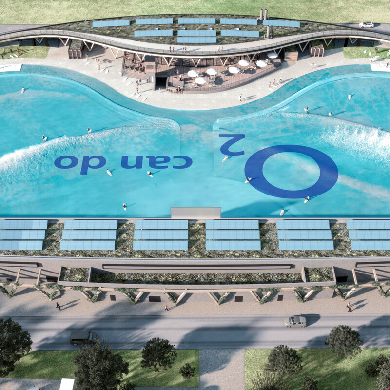Visualisierung des gesamten Wave Pools von o2 SURFTOWN MUC von oben